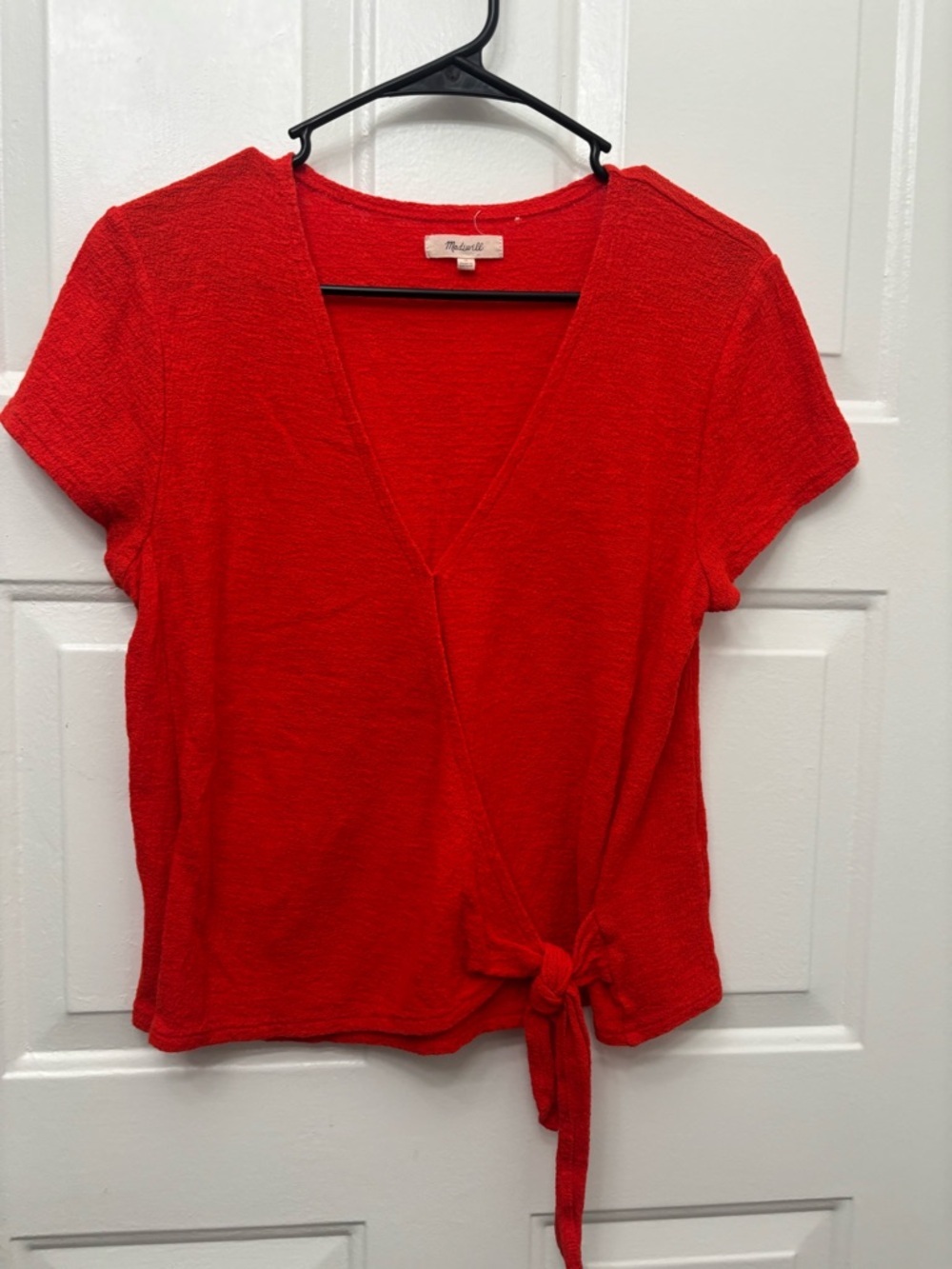 Madewell Bright Red Short-Sleeve Tie-Waist Wrap Top